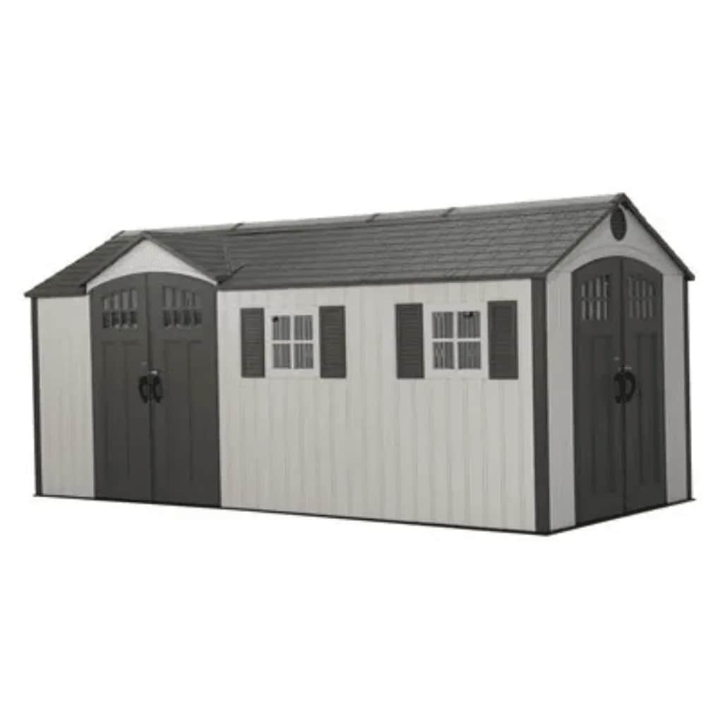 Lifetime 8 x 17.5 ft. Dual Entry Outdoor Storage Shed, Tan (Model 60213)