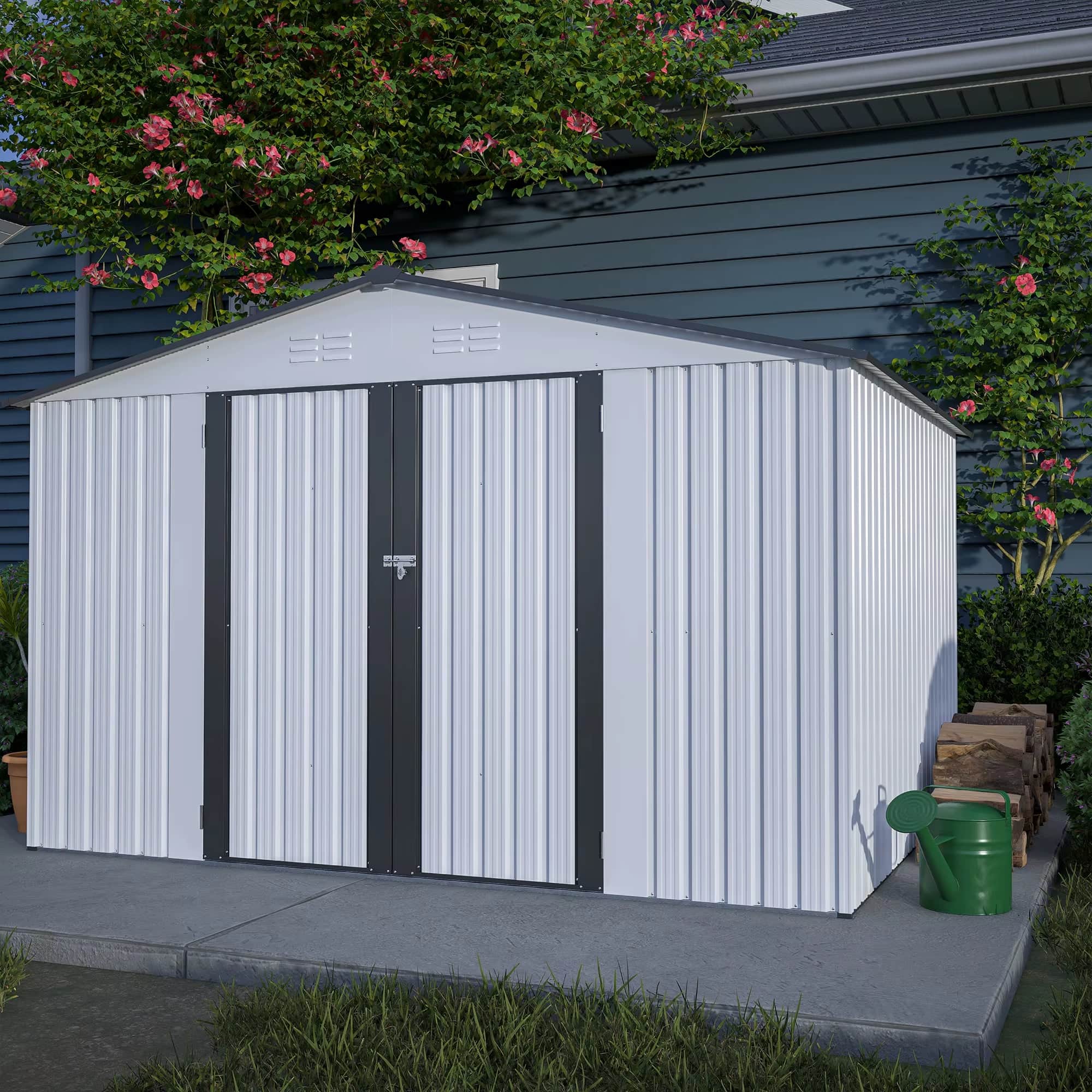 Metal Outdoor Storage Shed 10×8 FT with Sliding Double Doors
