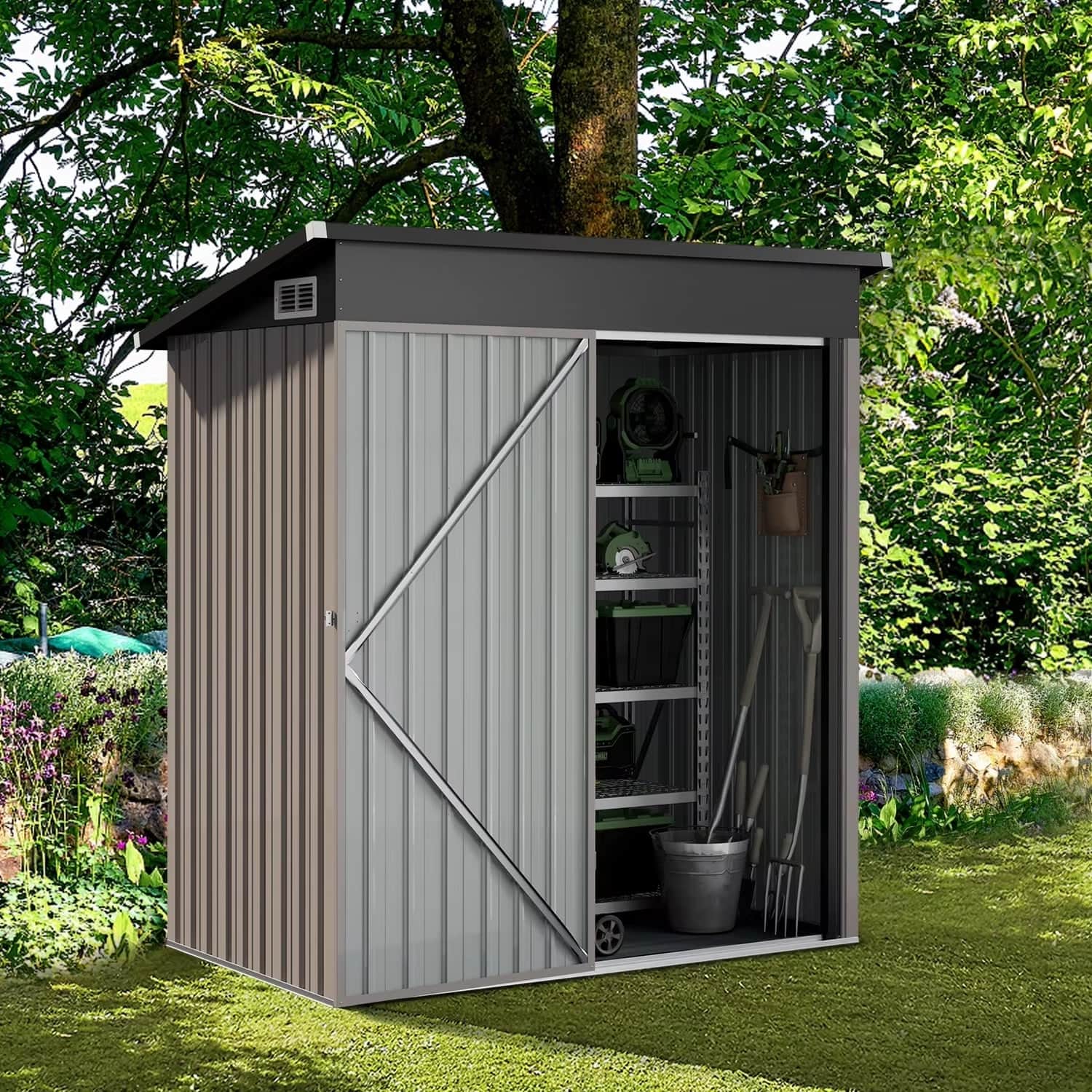Metal Outdoor Storage Shed 5×3 FT with Lockable Door and Vents
