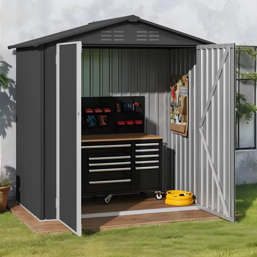 Metal Outdoor Storage Shed 6×4 FT with Hinged Door and Vents