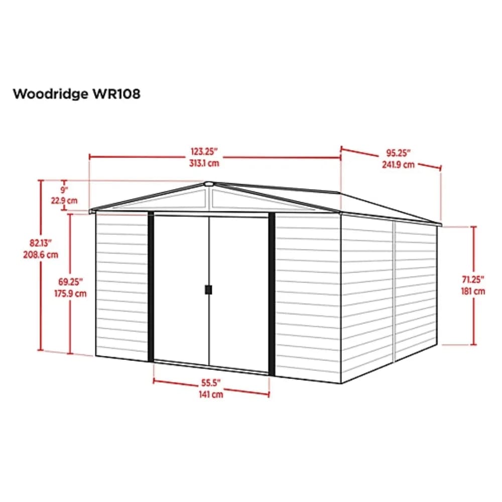 Arrow Woodridge 10 ft. x 8 ft. Metal Storage Shed with Woodgrain Finish