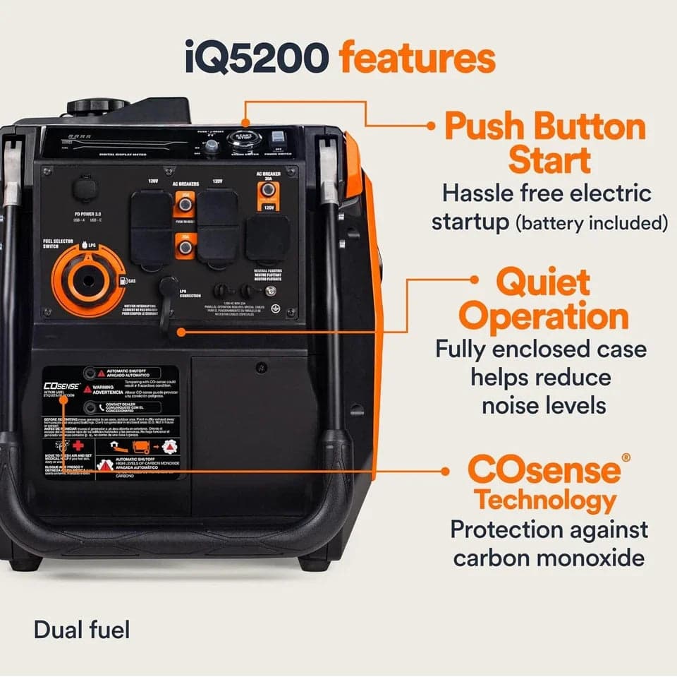 Generac iQ5200 5200W Dual Fuel Portable Inverter Generators
