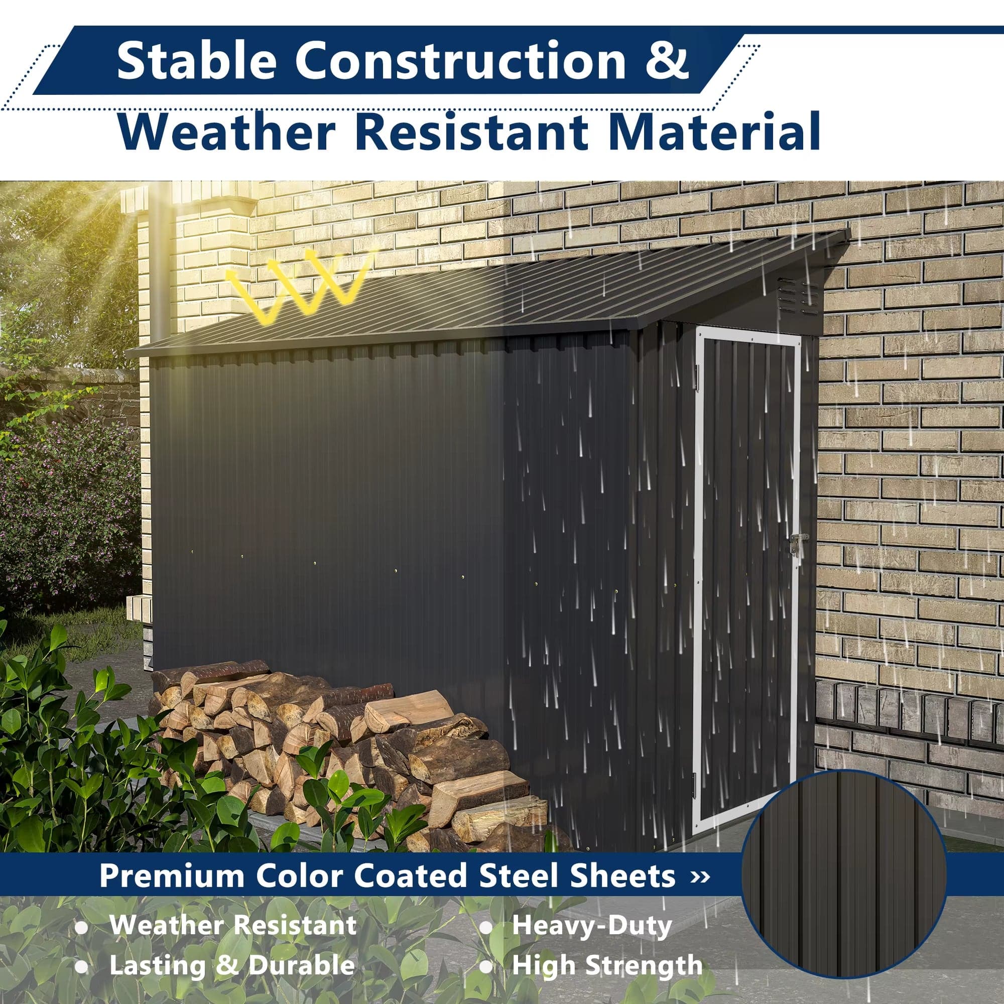 Metal Lean-To Outdoor Storage Shed 4×8 FT with Lockable Door