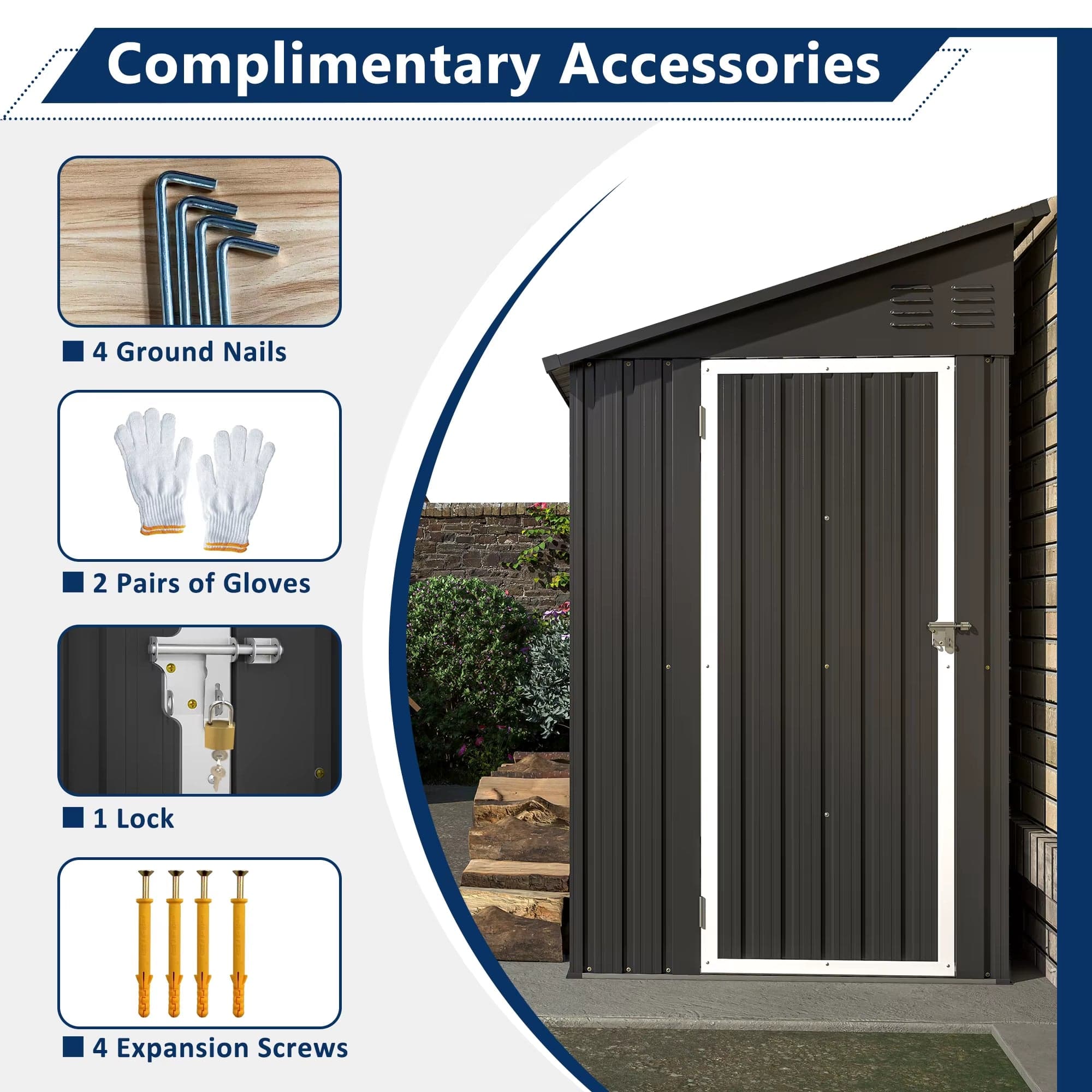 Metal Lean-To Outdoor Storage Shed 4×8 FT with Lockable Door