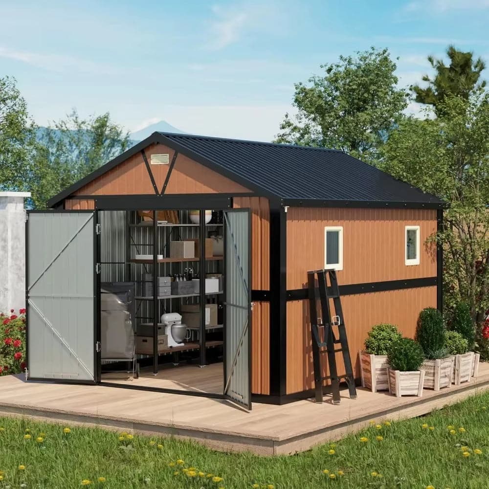 Metal Outdoor Storage Shed 10×12 FT with Lockable Door and Windows