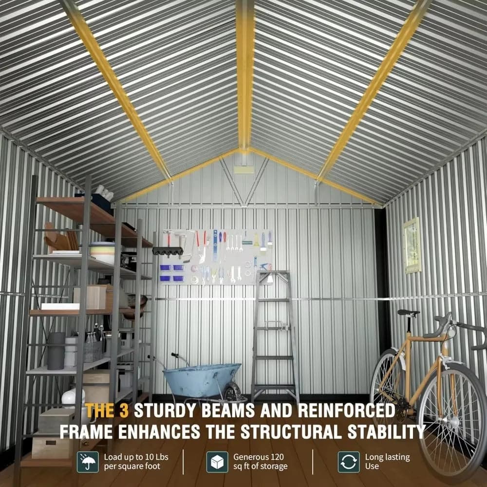 Metal Outdoor Storage Shed 10×12 FT with Lockable Door and Windows