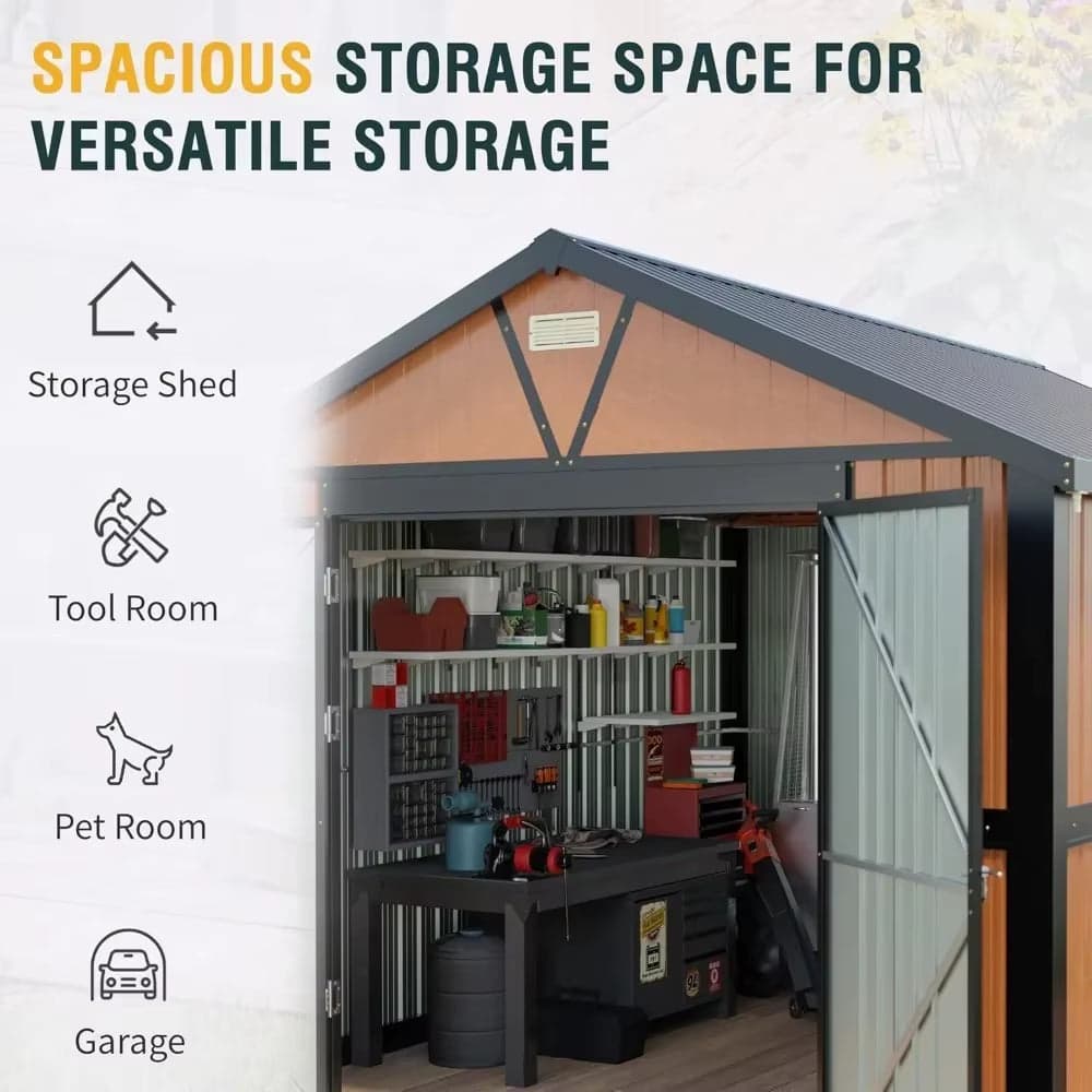 Metal Outdoor Storage Shed 10×12 FT with Lockable Door and Windows