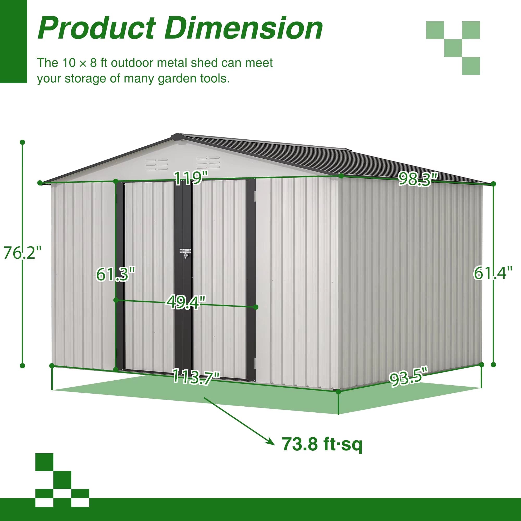 Metal Outdoor Storage Shed 10×8 FT with Sliding Double Doors