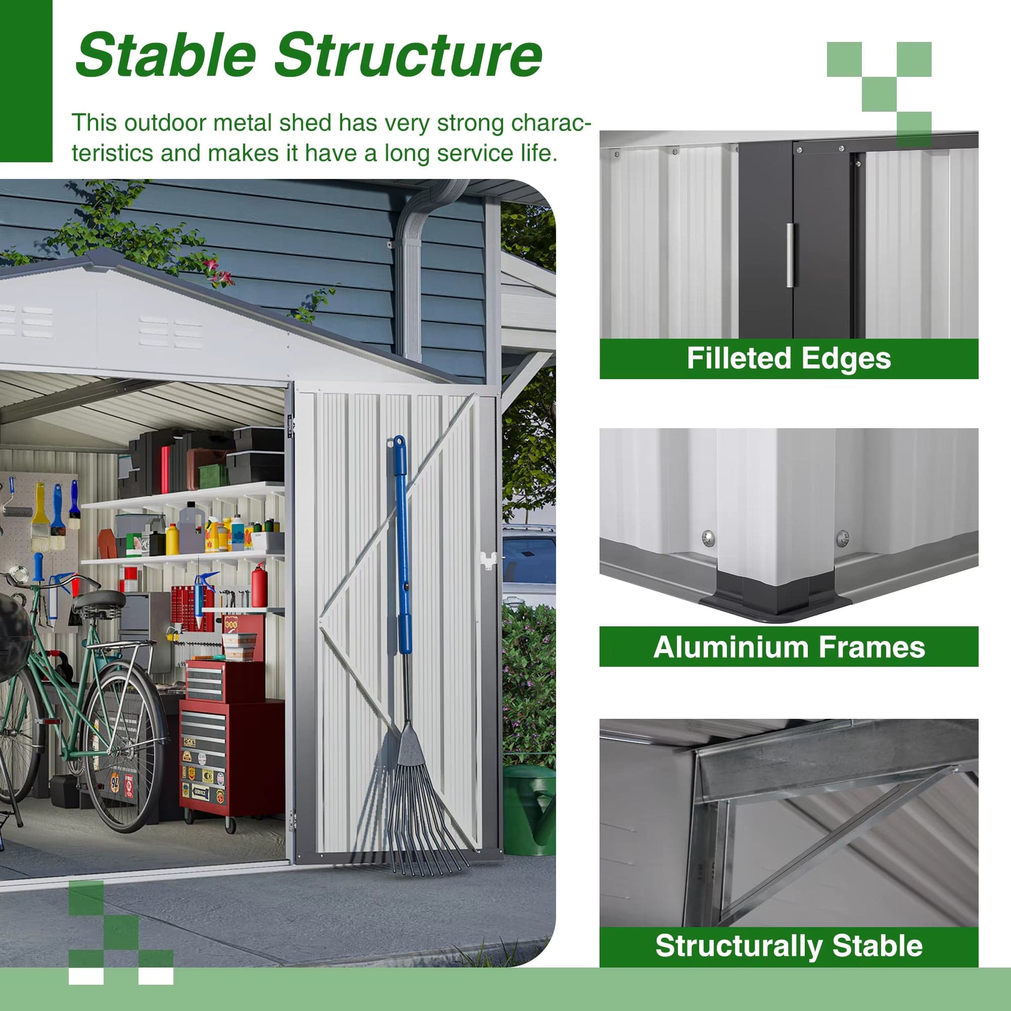 Metal Outdoor Storage Shed 10×8 FT with Sliding Double Doors
