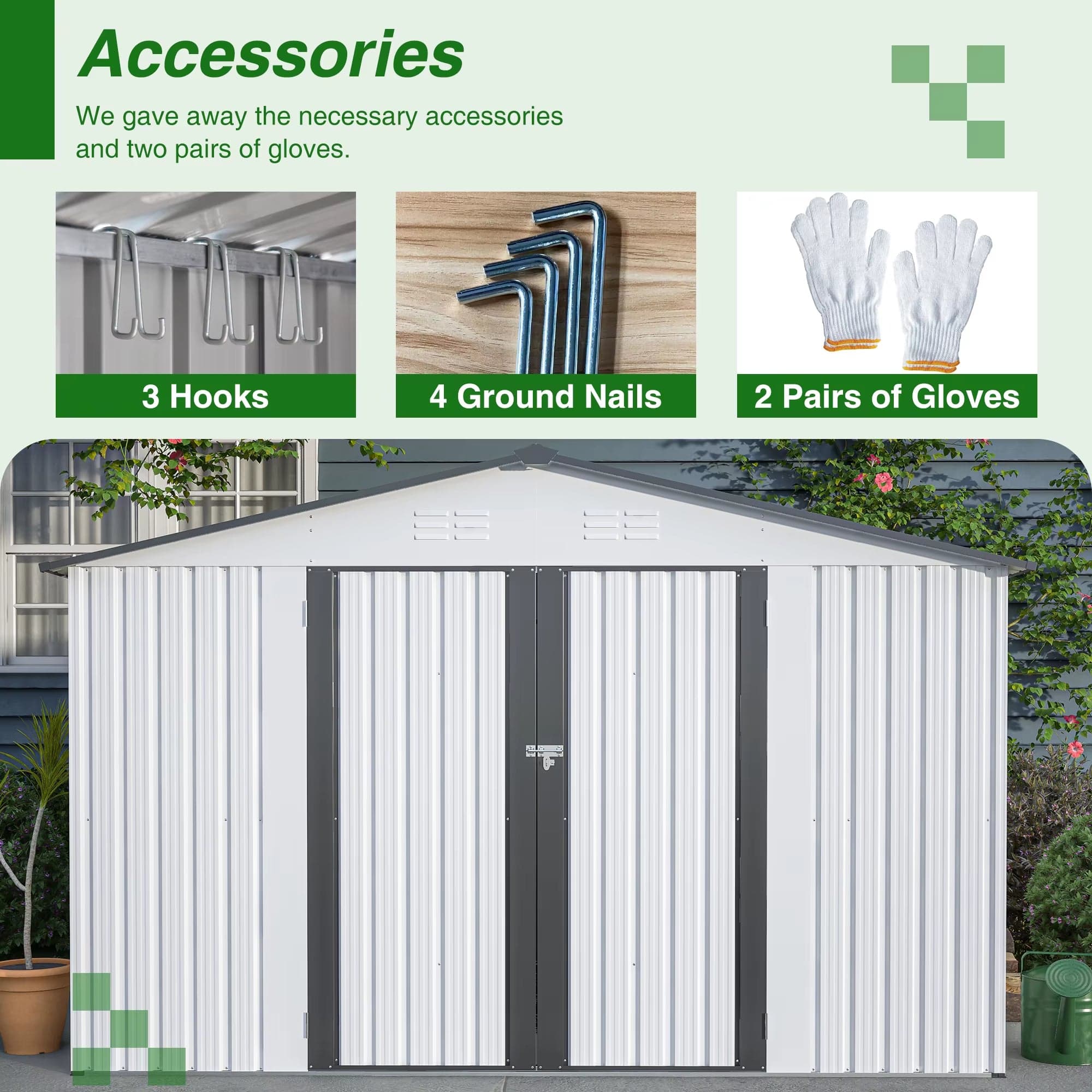 Metal Outdoor Storage Shed 10×8 FT with Sliding Double Doors