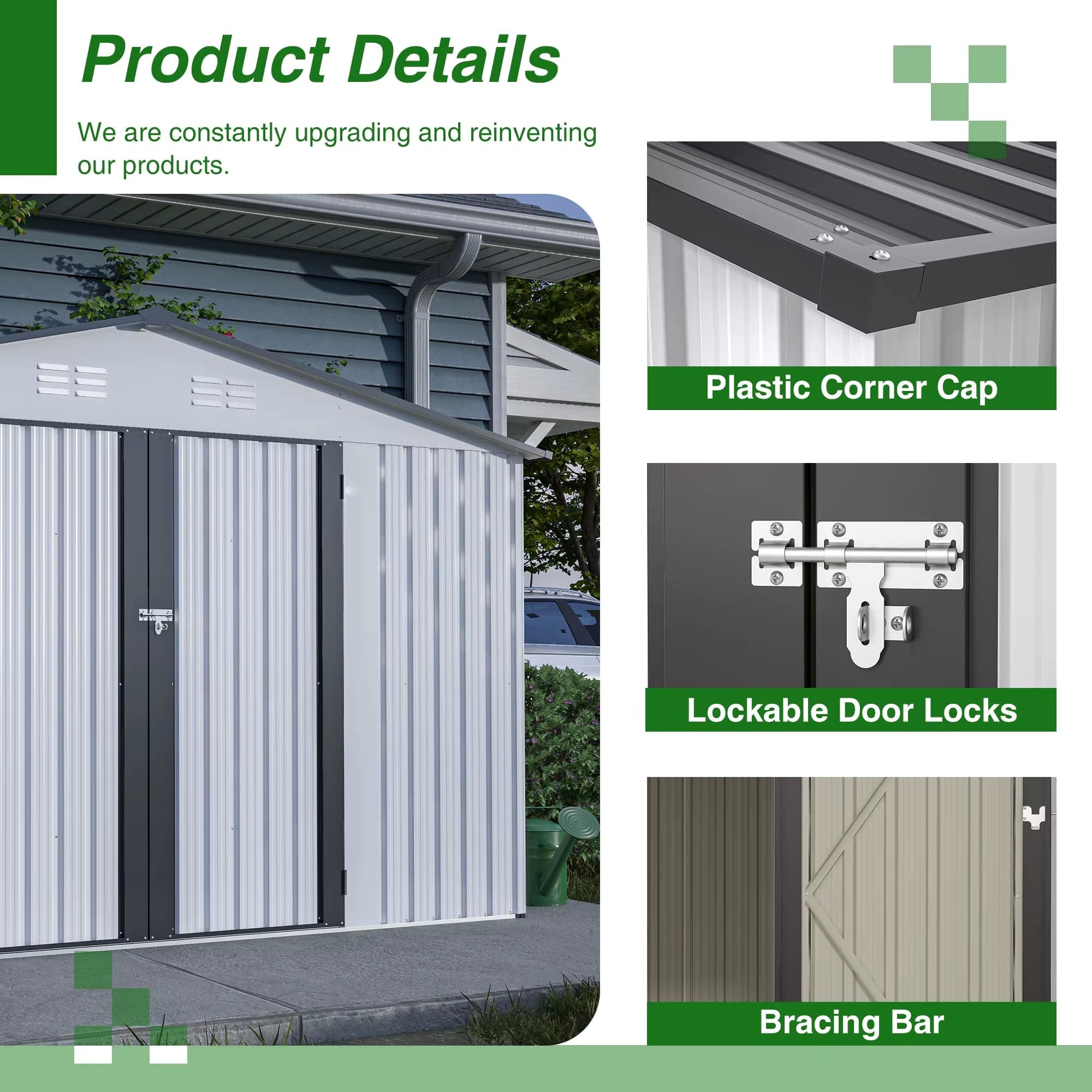 Metal Outdoor Storage Shed 10×8 FT with Sliding Double Doors