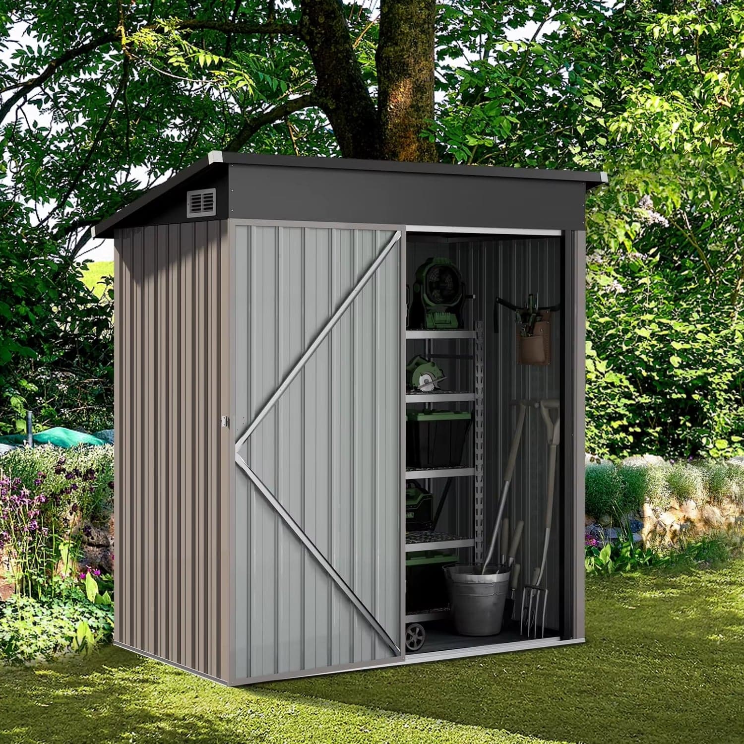 Metal Outdoor Storage Shed 5×3 FT with Lockable Door and Vents