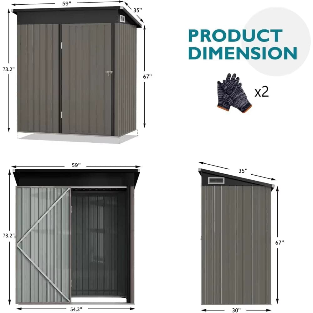 Metal Outdoor Storage Shed 5×3 FT with Lockable Door and Vents