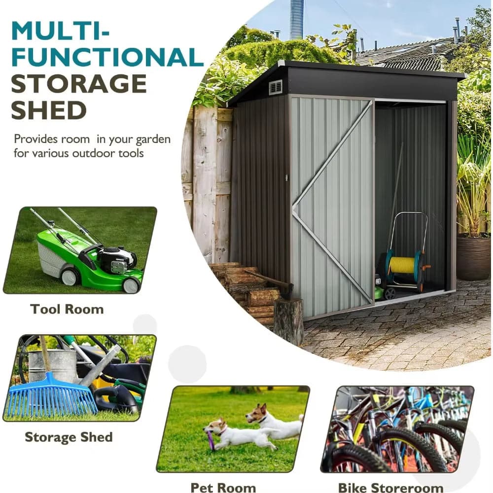 Metal Outdoor Storage Shed 5×3 FT with Lockable Door and Vents
