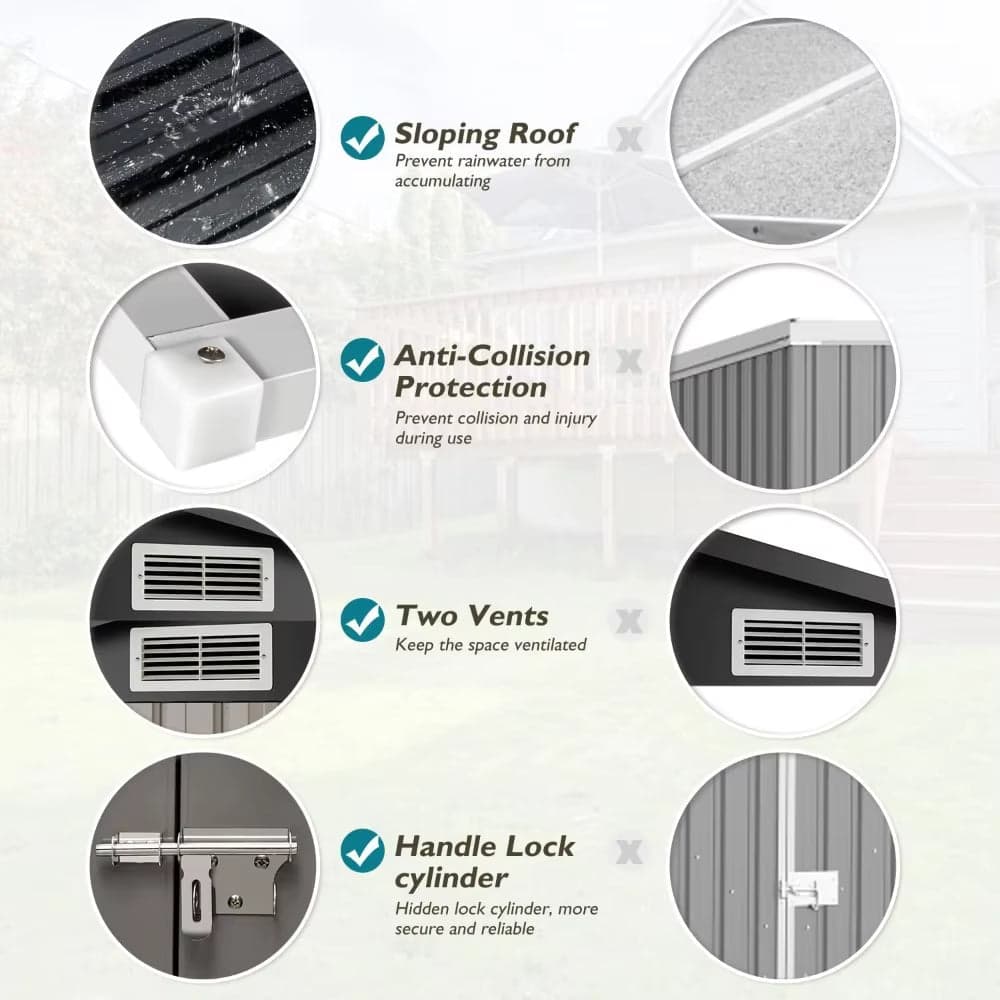 Metal Outdoor Storage Shed 5×3 FT with Lockable Door and Vents
