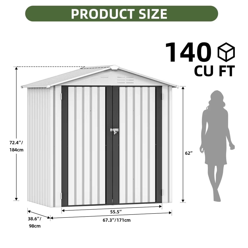 Metal Outdoor Storage Shed 6×4 FT with Double Doors and Vents