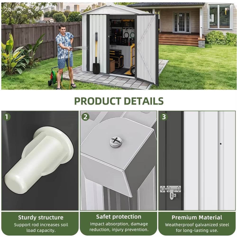 Metal Outdoor Storage Shed 6×4 FT with Double Doors and Vents