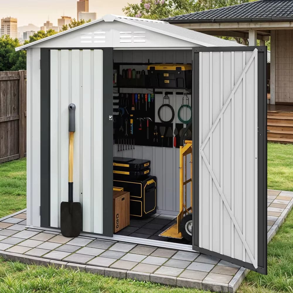 Metal Outdoor Storage Shed 6×4 FT with Double Doors and Vents