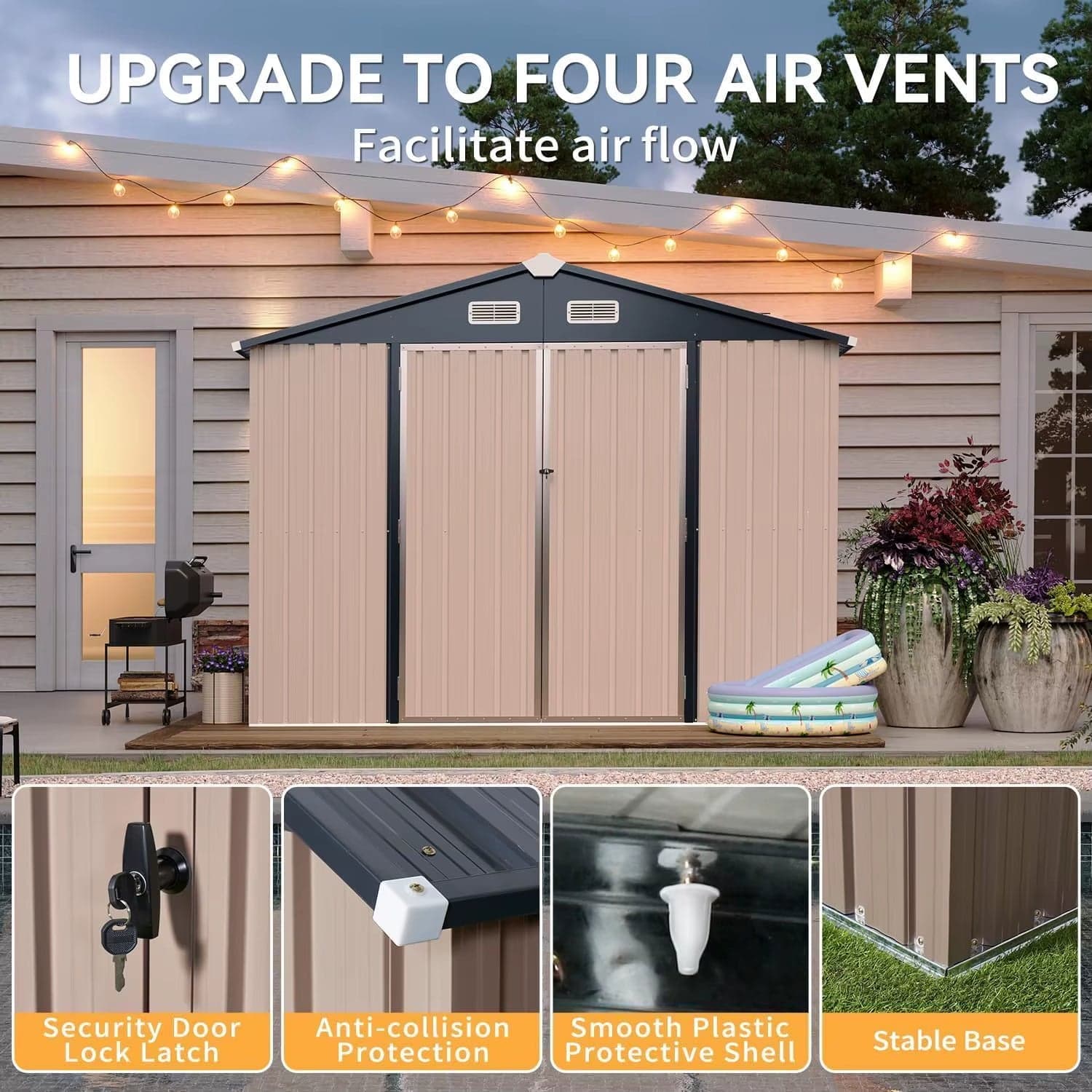 Metal Outdoor Storage Shed 6×8 FT with Floor and Lockable Doors