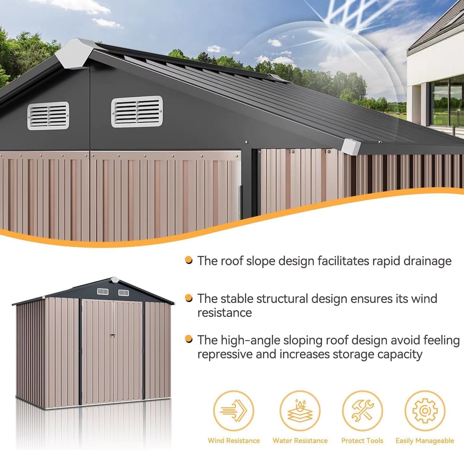 Metal Outdoor Storage Shed 6×8 FT with Floor and Lockable Doors