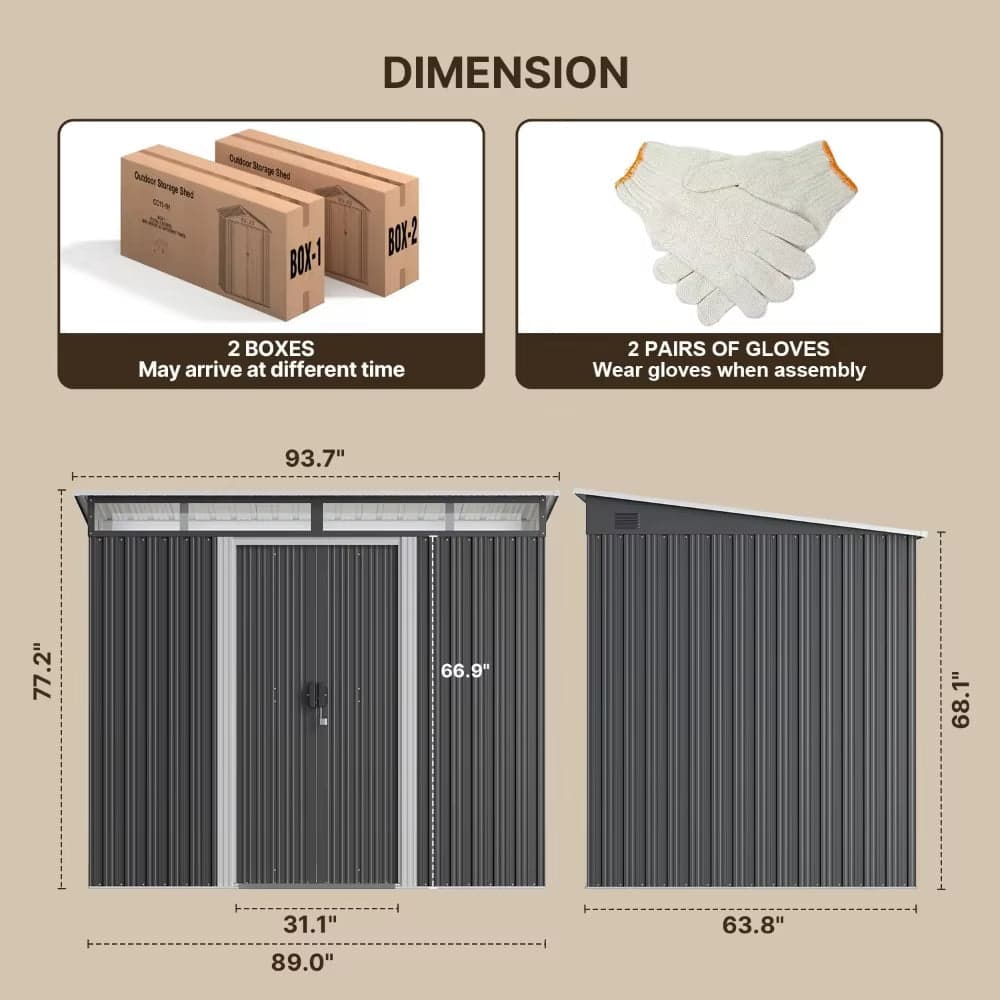 Metal Outdoor Storage Shed 7.4×5.3 FT with Sliding Door and Window