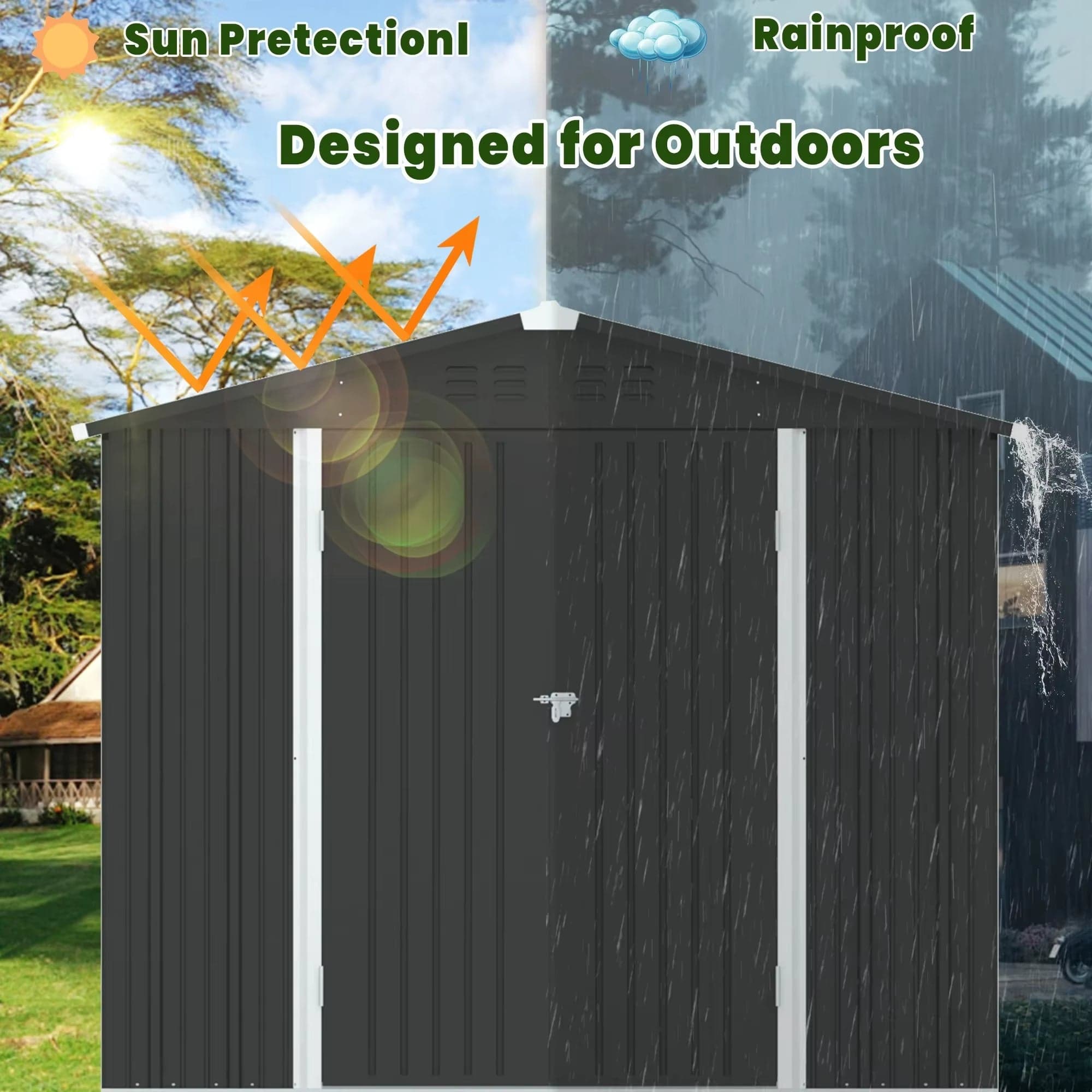 Metal Outdoor Storage Shed 8×6 FT with Hinged Doors and Vents