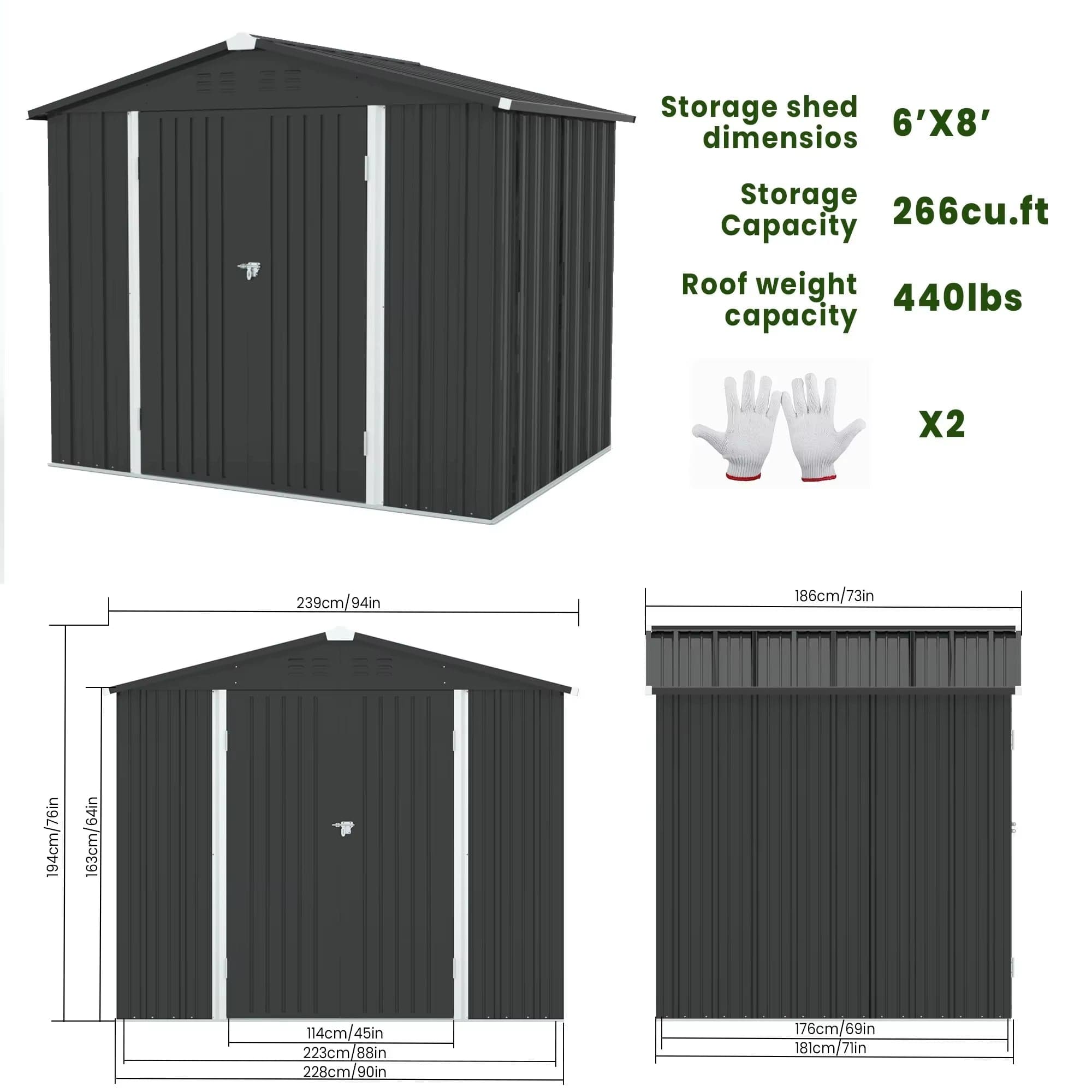 Metal Outdoor Storage Shed 8×6 FT with Hinged Doors and Vents