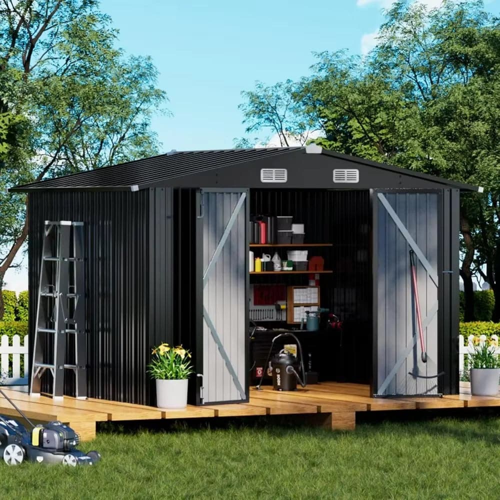 Metal Outdoor Storage Shed with Lockable Doors and Vents