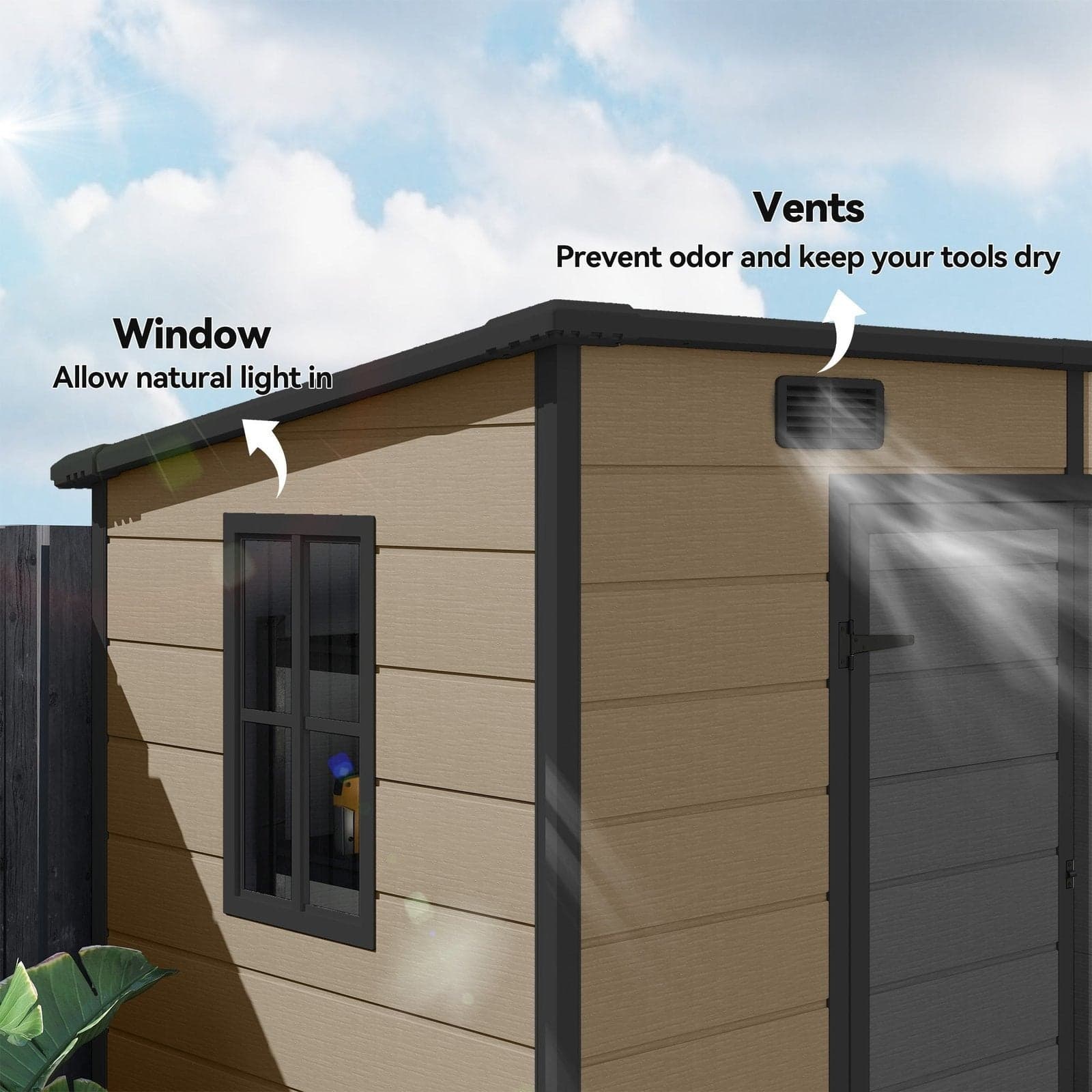 Outsunny 8' x 4' Outdoor Storage Shed Light Brown Resin