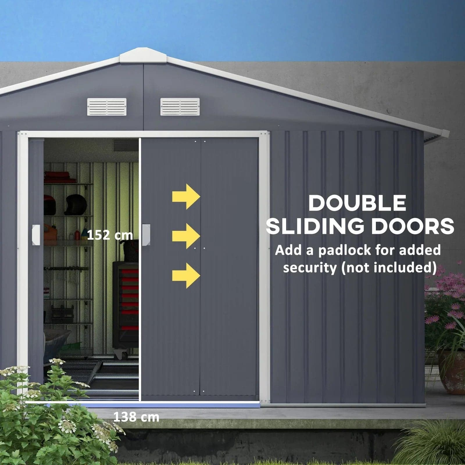 Outsunny Outdoor Storage Shed Dark Gray 11'×13' Galvanized Steel