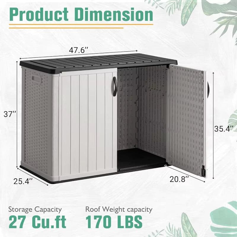 Spacious 27 Cu. Ft. Weatherproof Resin Horizontal Storage Shed