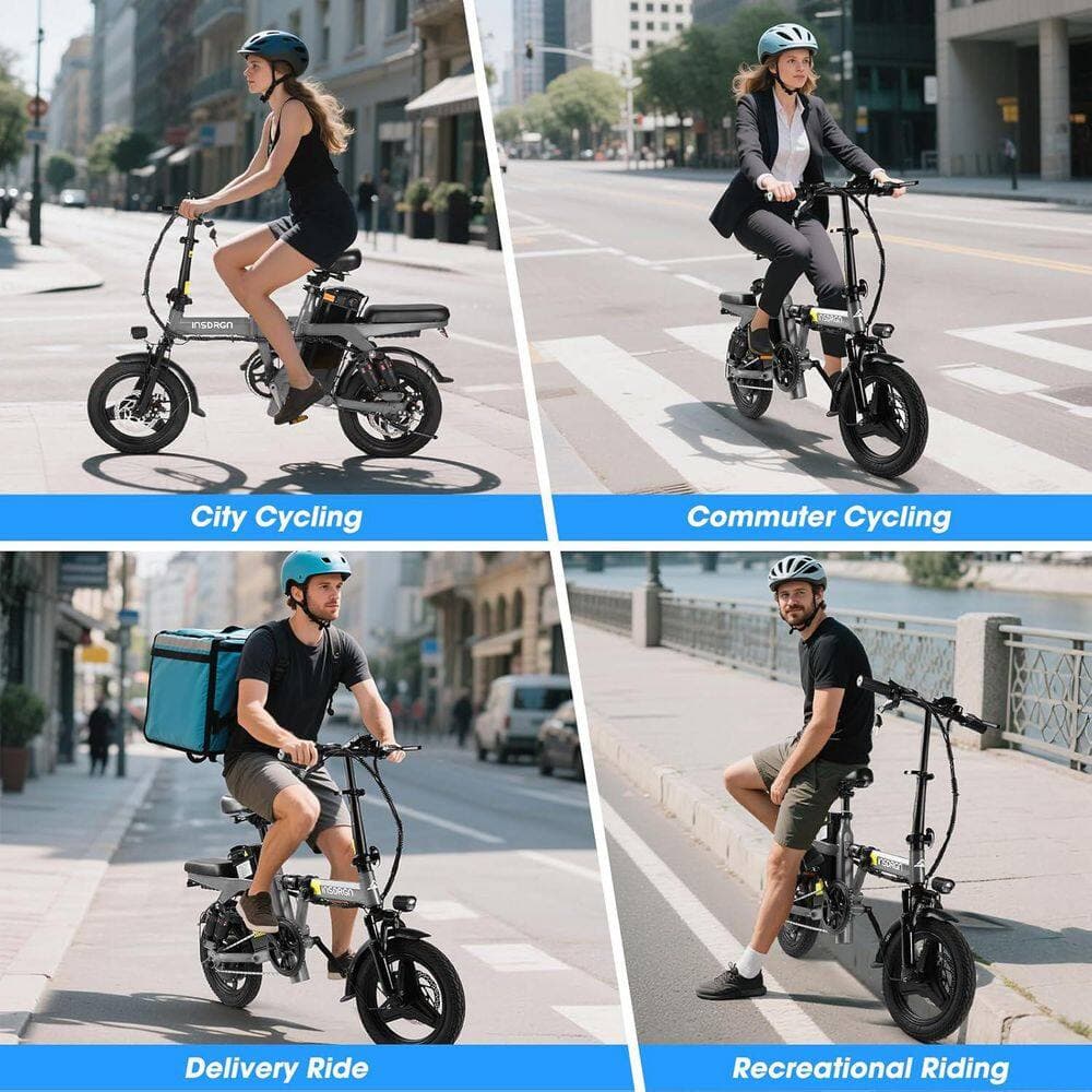 Sudzendf 14 in. Adults Gray Lightweight and Foldable Electric Bike Adults