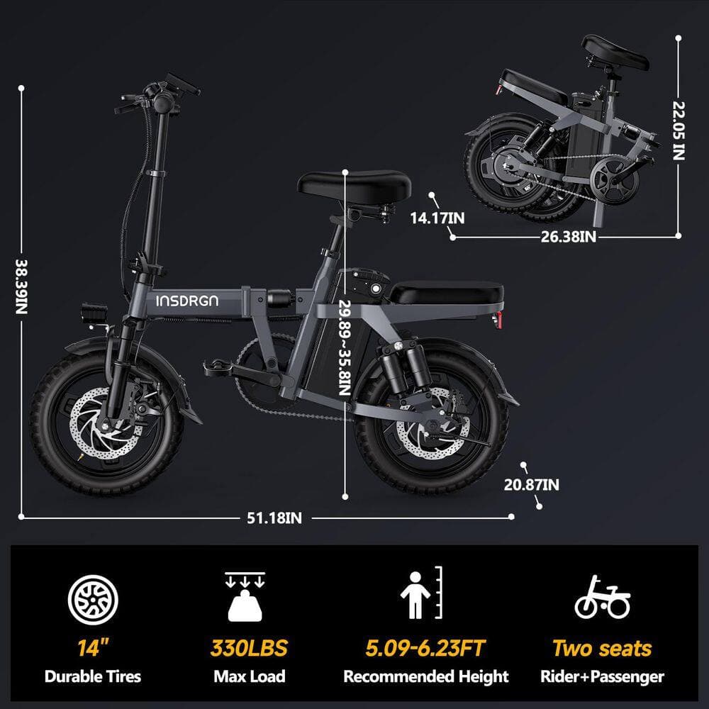Sudzendf 14 in. Adults Gray Lightweight and Foldable Electric Bike Adults