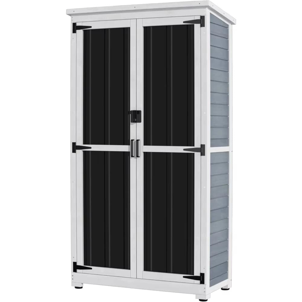 Tall Wooden Garden Storage Shed with Shelves and Lockable Doors