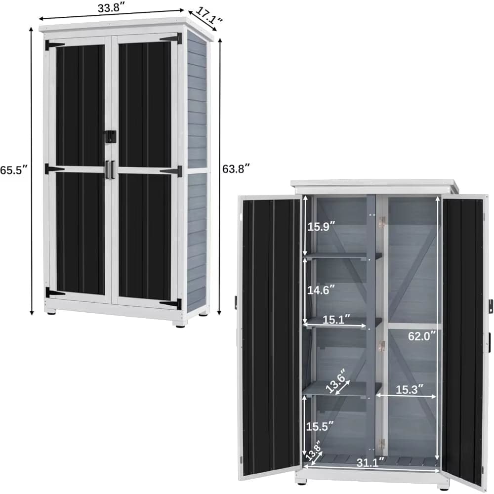 Tall Wooden Garden Storage Shed with Shelves and Lockable Doors