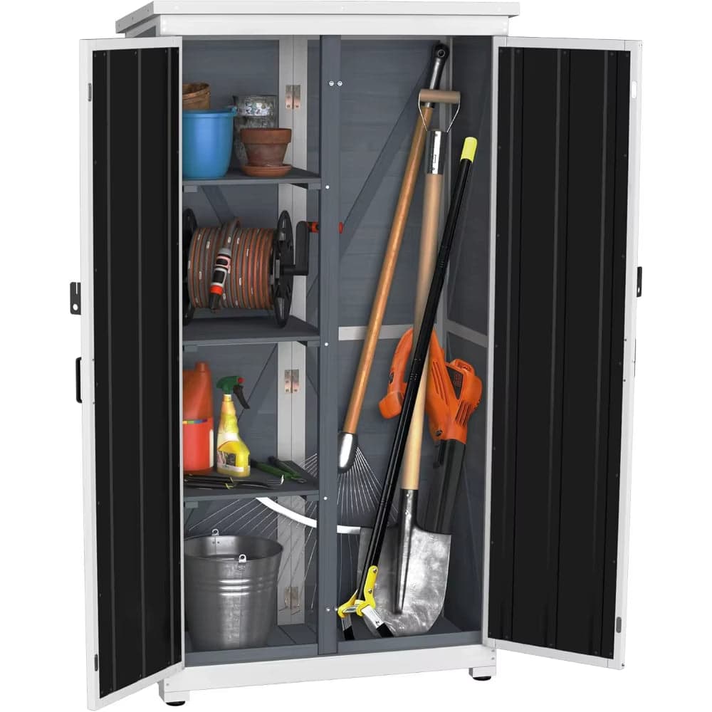 Tall Wooden Garden Storage Shed with Shelves and Lockable Doors
