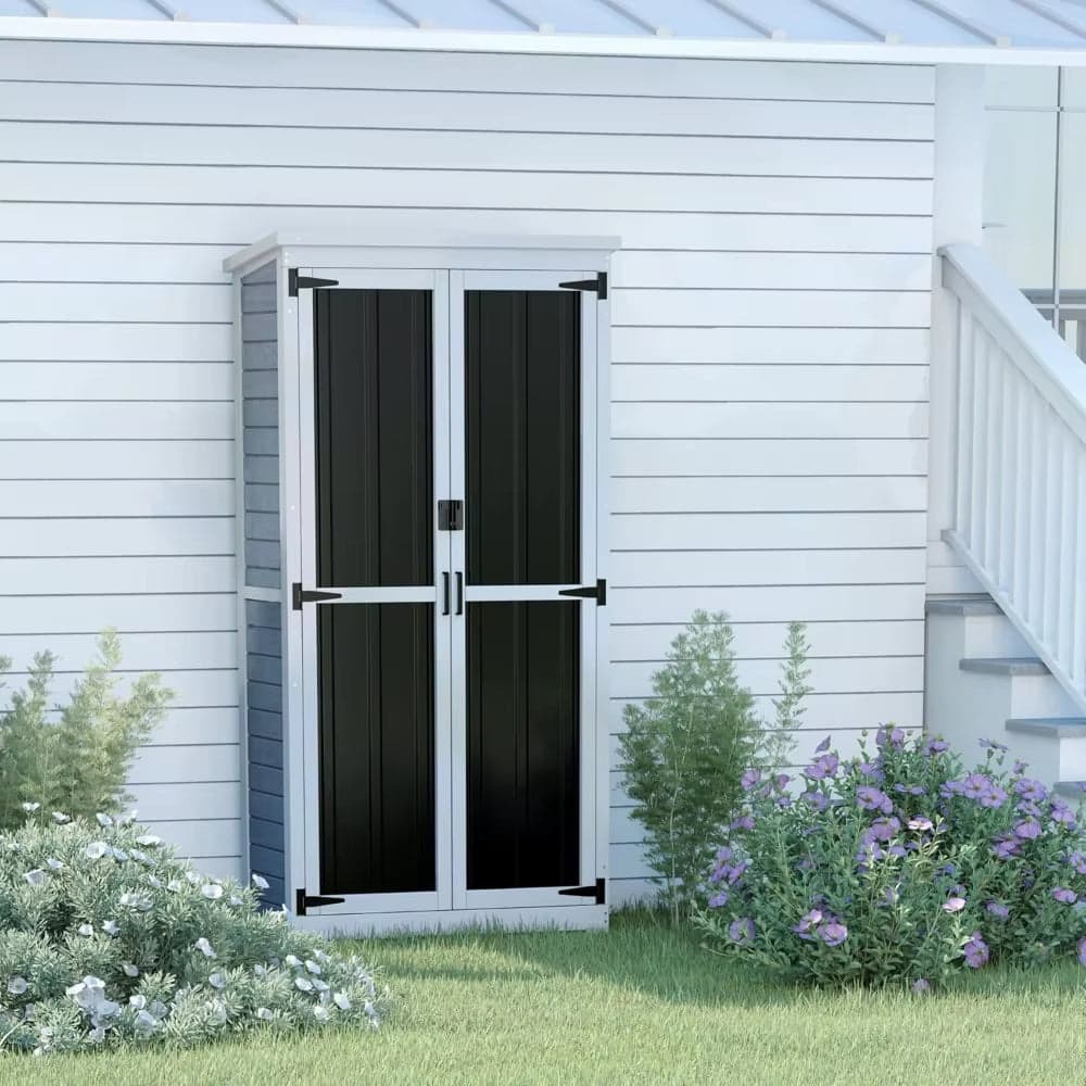 Tall Wooden Garden Storage Shed with Shelves and Lockable Doors