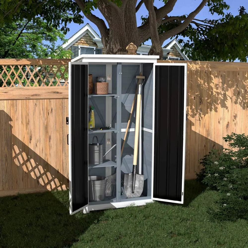 Tall Wooden Garden Storage Shed with Shelves and Lockable Doors