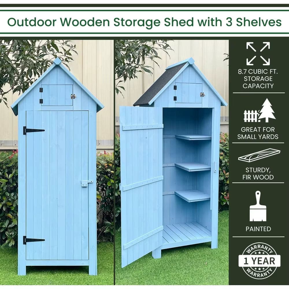 Waterproof Wooden Vertical Tool Shed with Loft and Lockable Door