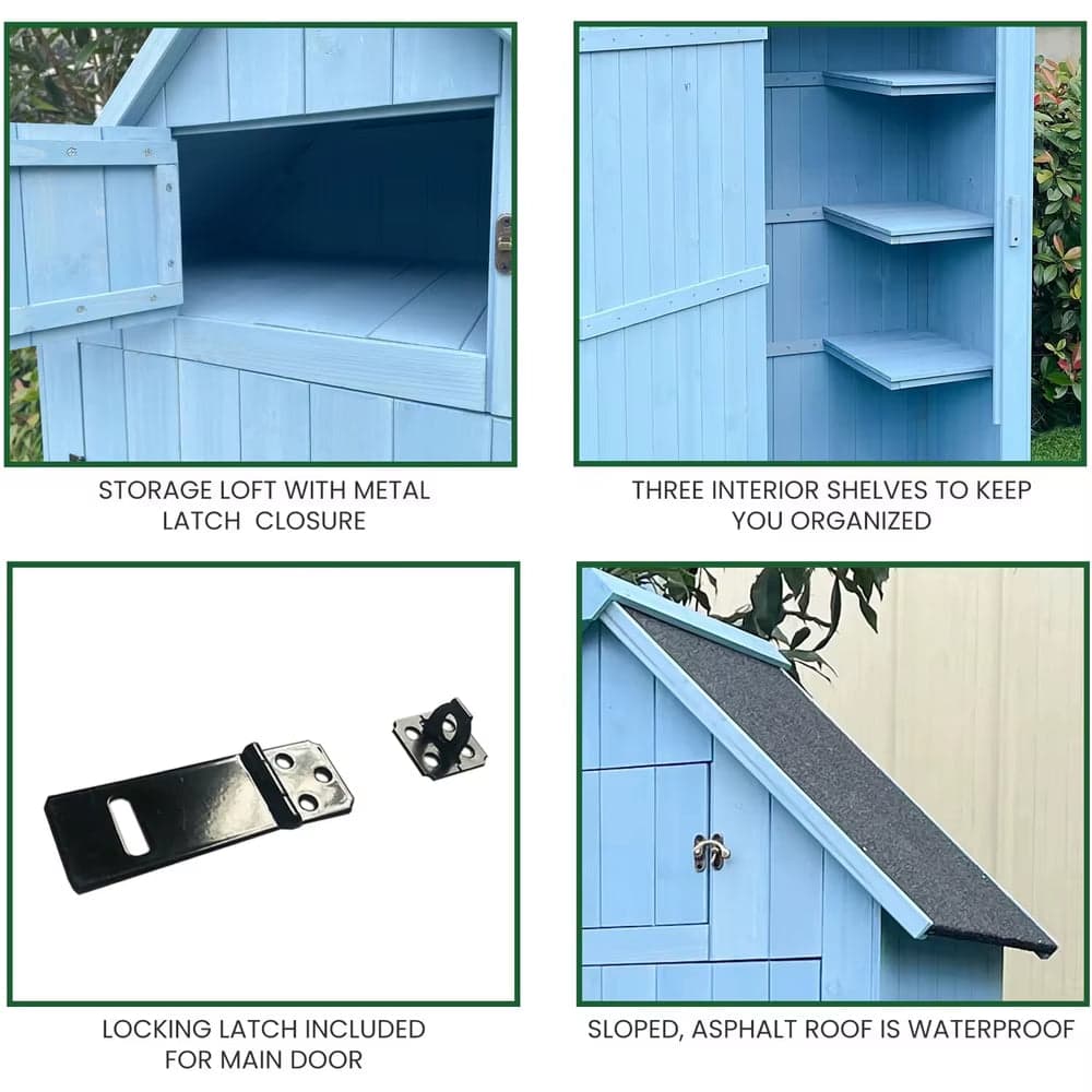 Waterproof Wooden Vertical Tool Shed with Loft and Lockable Door