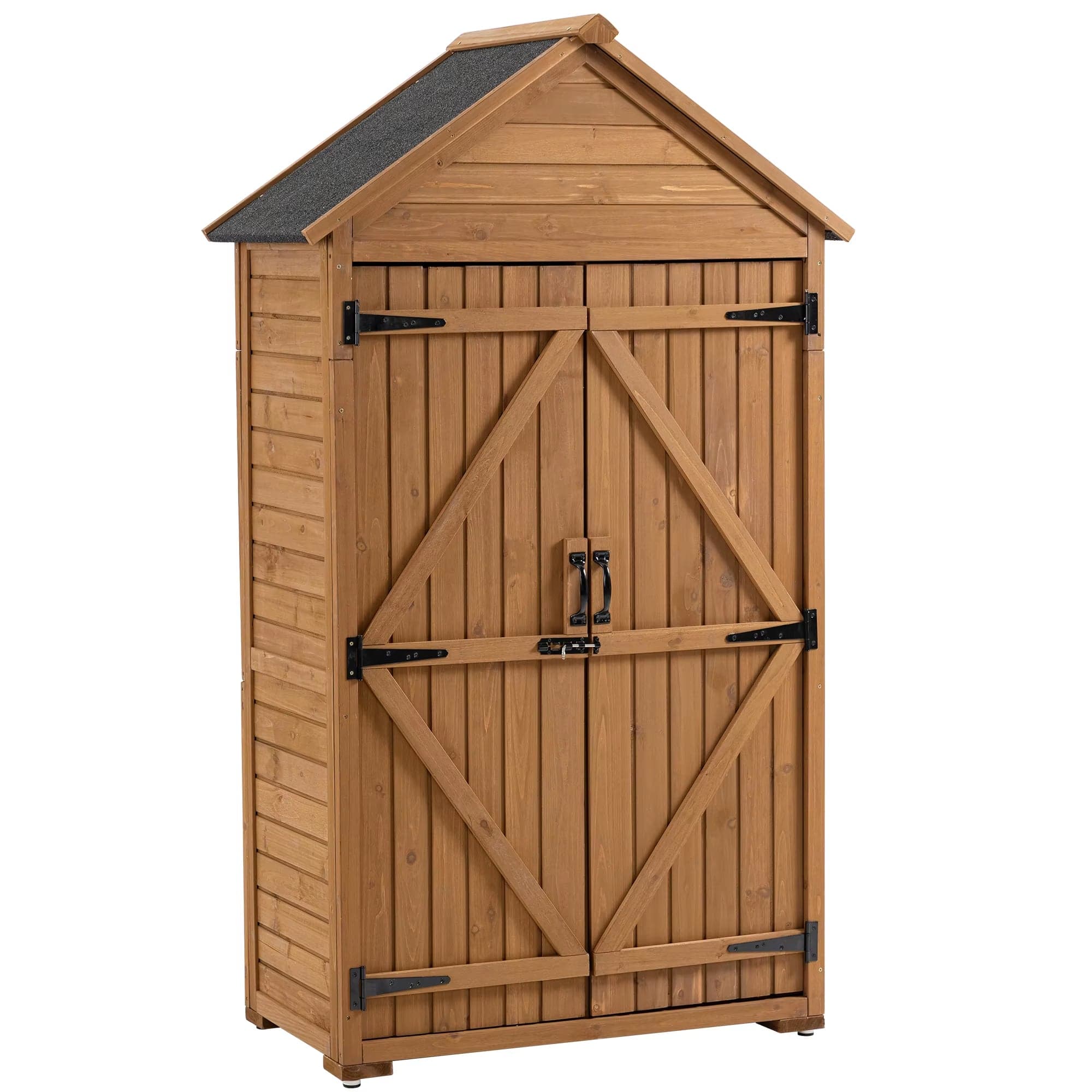 Wooden Outdoor Storage Cabinet with 3 Shelves and Lockable Latch