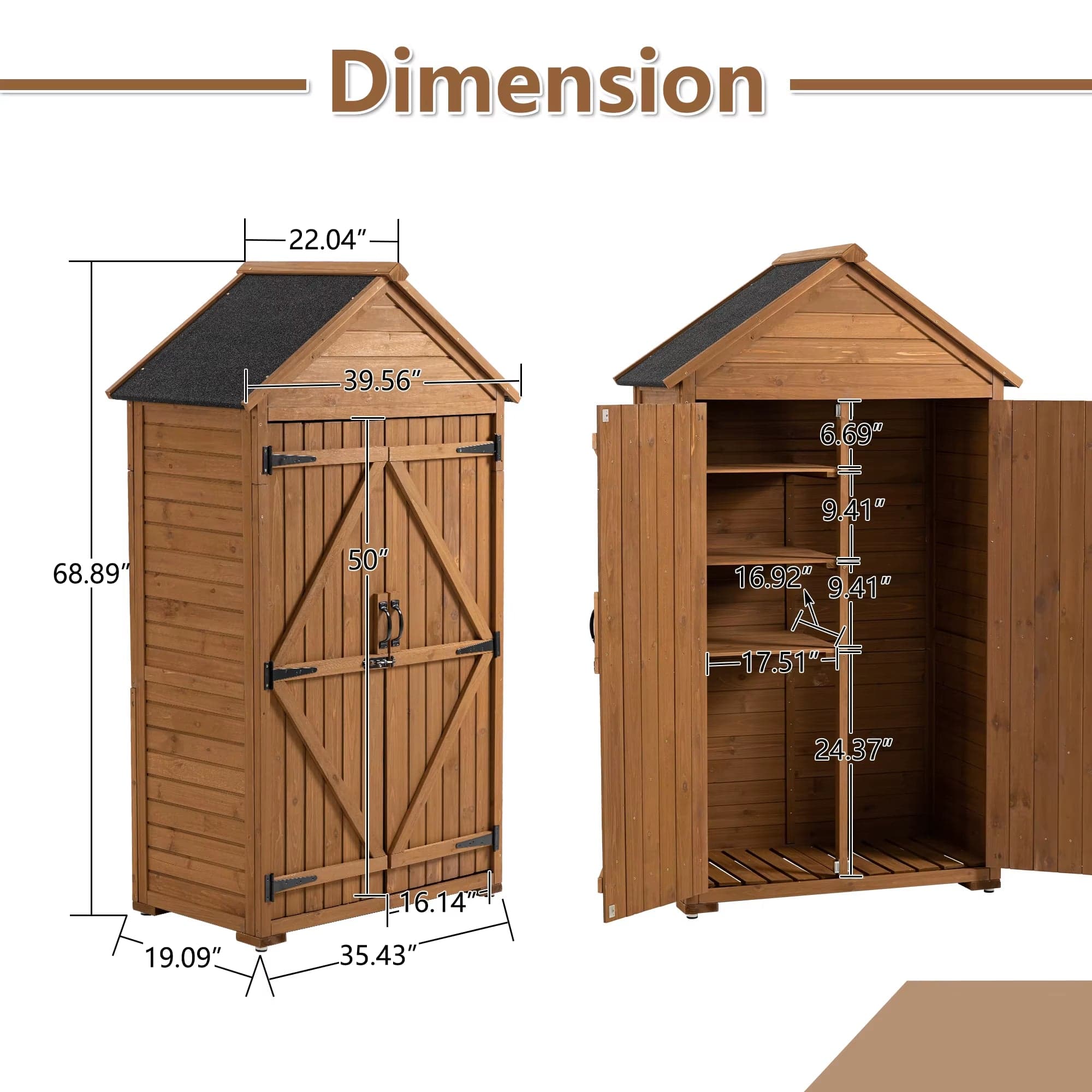 Wooden Outdoor Storage Cabinet with 3 Shelves and Lockable Latch
