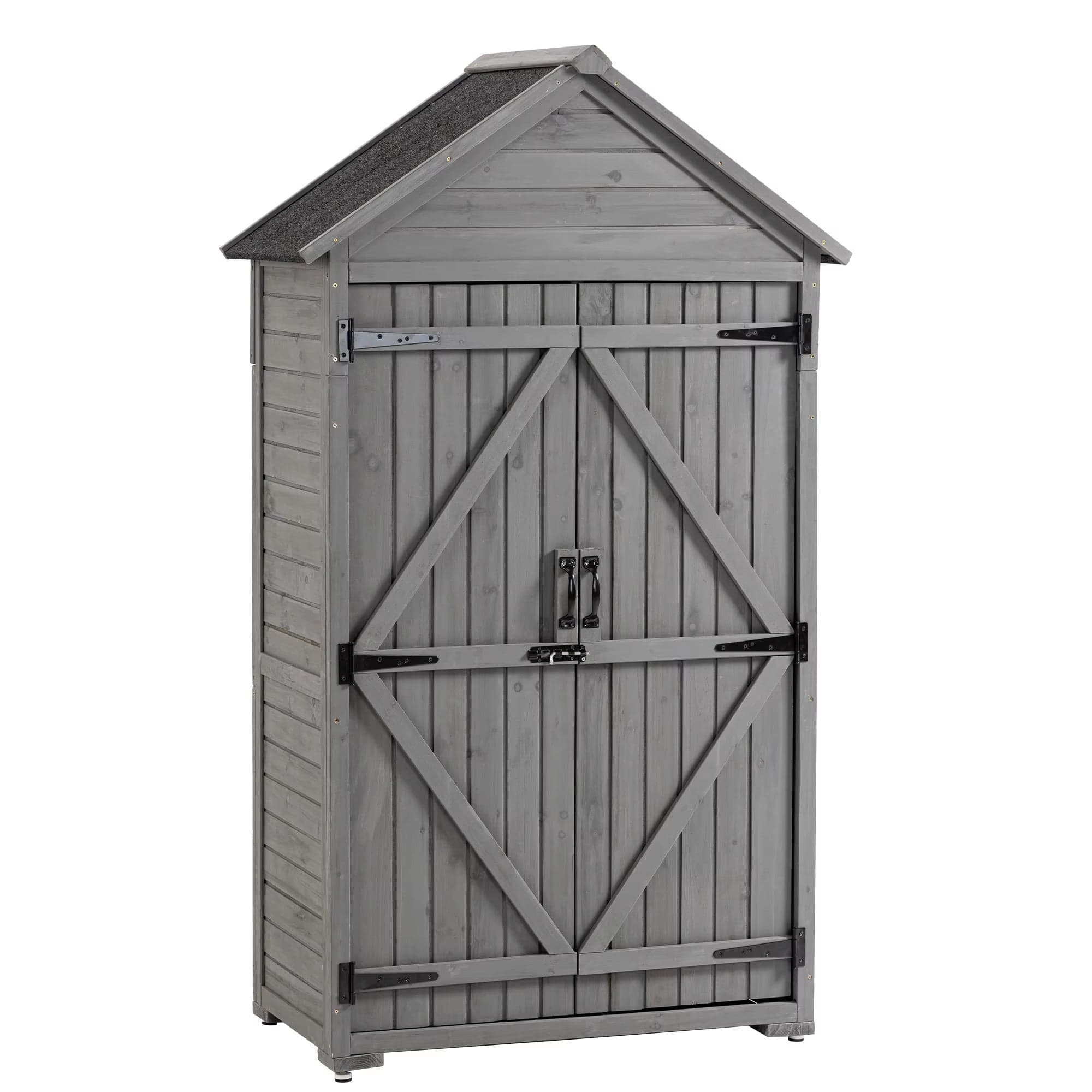 Wooden Outdoor Storage Cabinet with 3 Shelves and Lockable Latch
